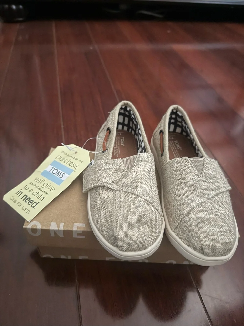 TOMS Kids Natural Canvas Slip-On Moccasins